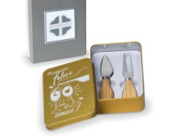 Bomboniera Solidale Set Formaggio in Scatola di Metallo Rame Quadrifoglio per Fondazione ABIO