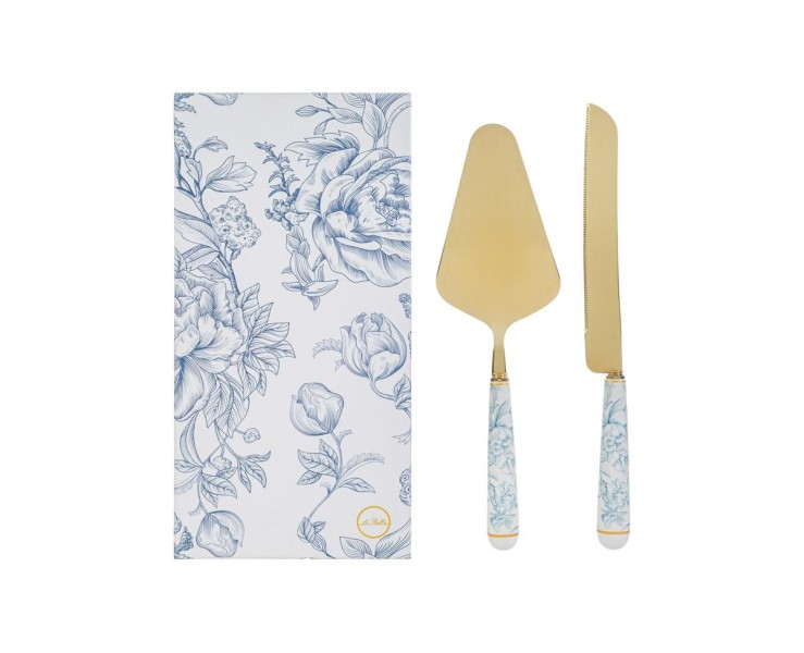 Bomboniera Matrimonio SET 2 PZ TAGLIA TORTA DECORO CELESTE su Bomboniere Dolci Emozioni