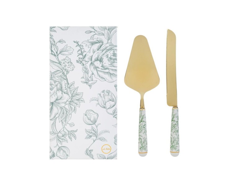 Bomboniera Matrimonio SET 2 PZ TAGLIA TORTA DECORO VERDE