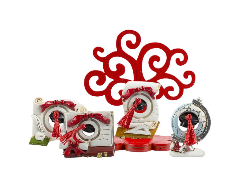 Bomboniera Laurea Harmony clip holder albero della vita legno rosso con soggetto LAUREA 4 ASSORTITI RESINA su Bomboniere Dolci Emozioni