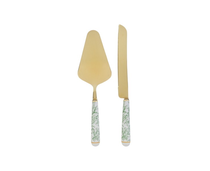Bomboniera Matrimonio SET 2 PZ TAGLIA TORTA DECORO VERDE su Bomboniere Dolci Emozioni