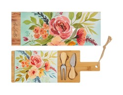 Bomboniera Matrimonio SET 3 PZ TAGLIERE IN LEGNO CON POSATE PER FORMAGGIO