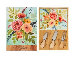Bomboniera Matrimonio SET 4 PZ TAGLIERE IN LEGNO CON POSATE PER FORMAGGIO