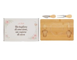 Bomboniera Matrimonio SET 3 PZ TAGLIERE IN LEGNO E POSATE PER FORMAGGIO