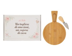 Bomboniera Matrimonio SET 2 PZ TAGLIERE IN LEGNO E COLTELLO PER FORMAGGIO