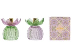 Bomboniera Matrimonio PORTACANDELA CON FIORE IN VETRO COLORATO (2 VARIANTI ASSORTITI)
