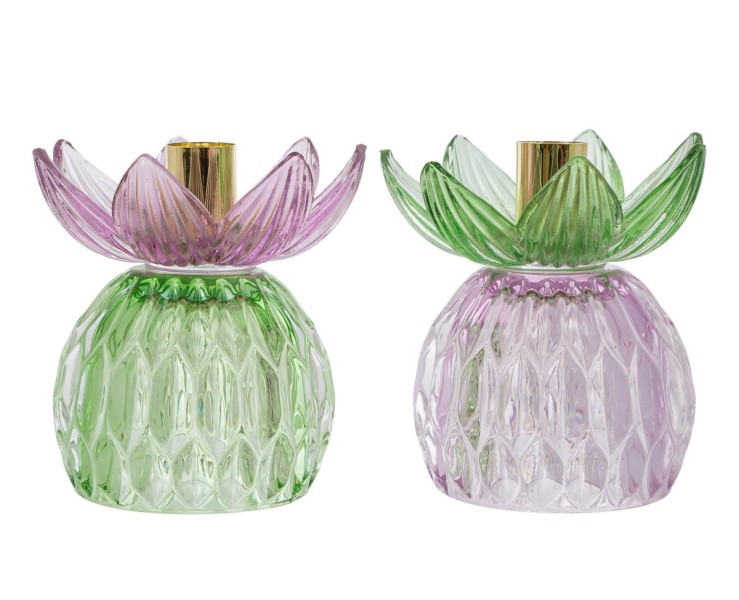 Bomboniera Matrimonio PORTACANDELA CON FIORE IN VETRO COLORATO (2 VARIANTI ASSORTITI) su Bomboniere Dolci Emozioni