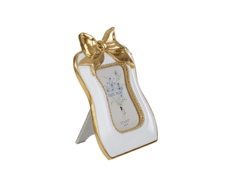 Bomboniera Matrimonio PORTAFOTO IN RESINA CON FIOCCO GOLD 11X15 su Bomboniere Dolci Emozioni