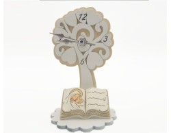 Bomboniera Comunione Cresima SVEGLIA albero della vita con libro madonna con bambino