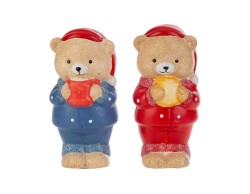Orsetti natalizi Le Stelle in ceramica con pigiama rosso e celeste statuette decorative natalizie