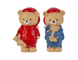 Grandi orsetti natalizi Le Stelle in ceramica h 18 cm con pigiama rosso e celeste statuette decorative