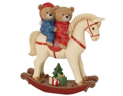 Grande cavallo a dondolo natalizio Le Stelle in resina altezza 80 cm con orsetti e tamburo decorazione da pavimento