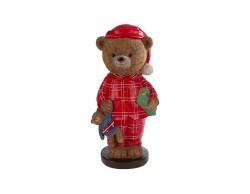 Orsetto di Natale in resina con pigiama rosso scozzese, cappello di Babbo Natale, pacchetto regalo e piccolo orsetto giocattolo