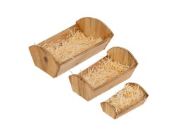 Set di tre culle natalizie in legno di dimensioni diverse con fiocco scozzese e pigne, fioriere decorative e idee regalo