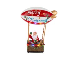 Babbo Natale sul dirigibile rosso e oro con elica in movimento e luci LED colorate decorazione natalizia animata