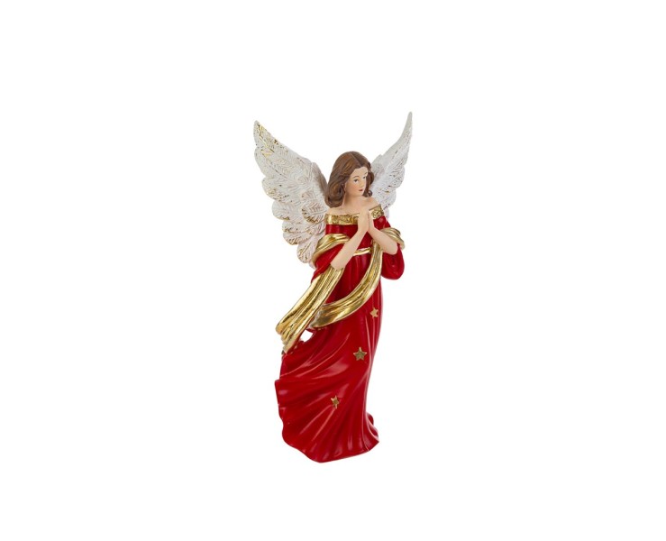 Angelo natalizio in resina con vestito rosso e oro h. 25,5 cm  – Decorazione Natalizia Le Stelle su Bomboniere Dolci Emozioni
