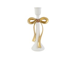 Portacandele natalizio in resina bianca con ricami barocchi dorati e decorazione a forma di fiocco, candeliere elegante