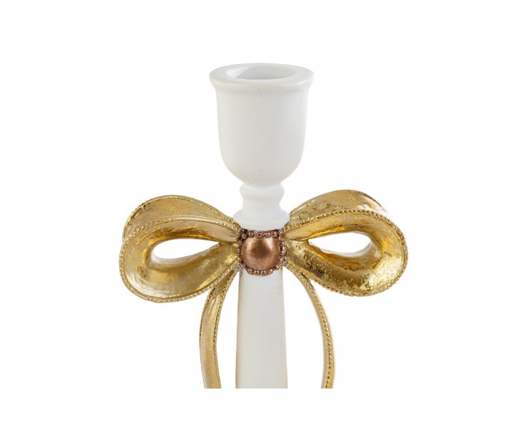 Portacandele natalizio barocco in resina bianco e oro con fiocco h. 26 cm – Decorazione Natalizia Le Stelle su Bomboniere Dolci Emozioni