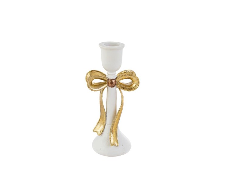 Portacandele natalizio barocco in resina bianco e oro con fiocco h. 20 cm – Decorazione Natalizia Le Stelle su Bomboniere Dolci Emozioni