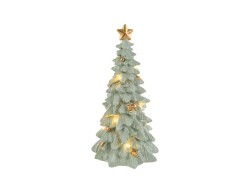 Soprammobile natalizio di albero in resina bianca traforata con luci a LED interne, decorazioni barocche rosse e oro in rilievo