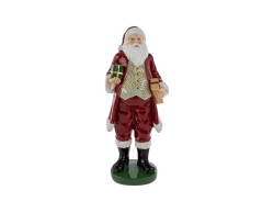 Statuetta di Babbo Natale in resina alta 24 cm con panciotto damascato oro e pacchetti regalo