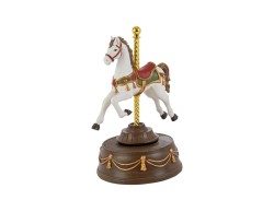 Carillon natalizio in resina a forma di giostra carosello con cavalluccio bianco alto 17 cm, ideale come decorazione