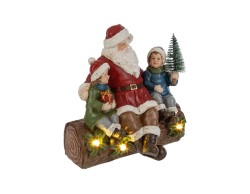 Statua Babbo Natale sul tronco con bambini e luci LED in resina 16x12x17 – Decorazione Natalizia Le Stelle su Bomboniere Dolci Emozioni