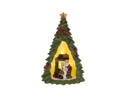 Scultura a forma di albero di Natale in resina alto 18 cm con diorama interno illuminato a LED