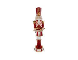 Grande statua di Soldatino Schiaccianoci natalizio in resina alto 61,5 cm con tamburo e luci LED integrate