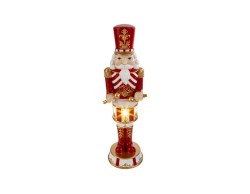 Statua di Soldatino Schiaccianoci natalizio in resina alto 41 cm con tamburo e luci LED integrate