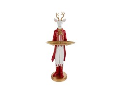 Statua di renna maggiordomo natalizia in resina alta 46 cm con vassoio dorato svuotatasche