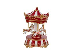 Carillon natalizio in resina alto 22 cm a forma di giostra carosello con cavallucci in movimento e regali