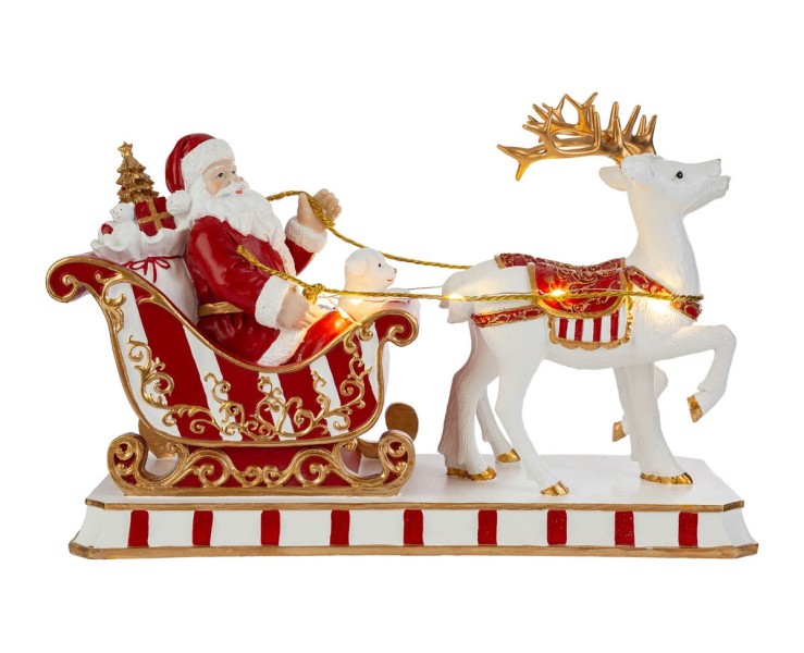 Babbo Natale sulla slitta con renne in resina con luci LED e musiche natalizie – Decorazione Natalizia Le Stelle su Bomboniere Dolci Emozioni
