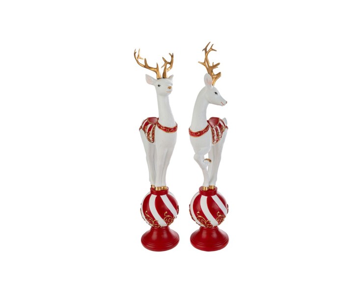 Coppia di renne natalizie in resina su sfera decorata 13x7x37 cm assortite in 2 varianti – Decorazione Natalizia Le Stelle su Bomboniere Dolci Emozioni