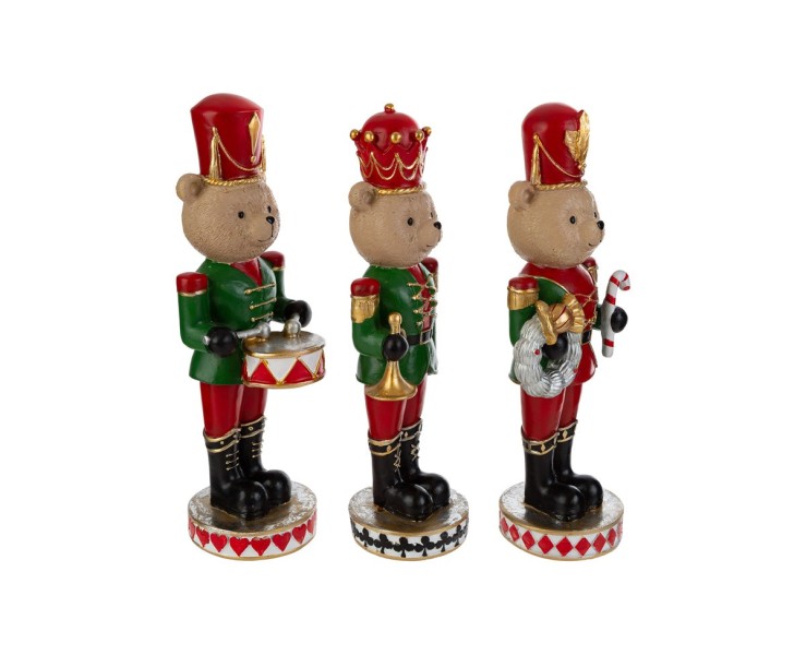 Tris di soldatini Schiaccianoci orsetto in resina 11x11x32 cm assortiti in 3 varianti – Decorazione Natalizia Le Stelle su Bomboniere Dolci Emozioni