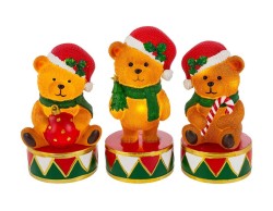 Tre lampade natalizie a forma di orsetto in plastica alte 21,5 cm con cappello di Babbo Natale, varianti assortite
