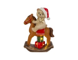 Orsetto natalizio su cavallo a dondolo in resina con luci a LED 28,5x13,5x40 cm – Decorazione Natalizia Le Stelle