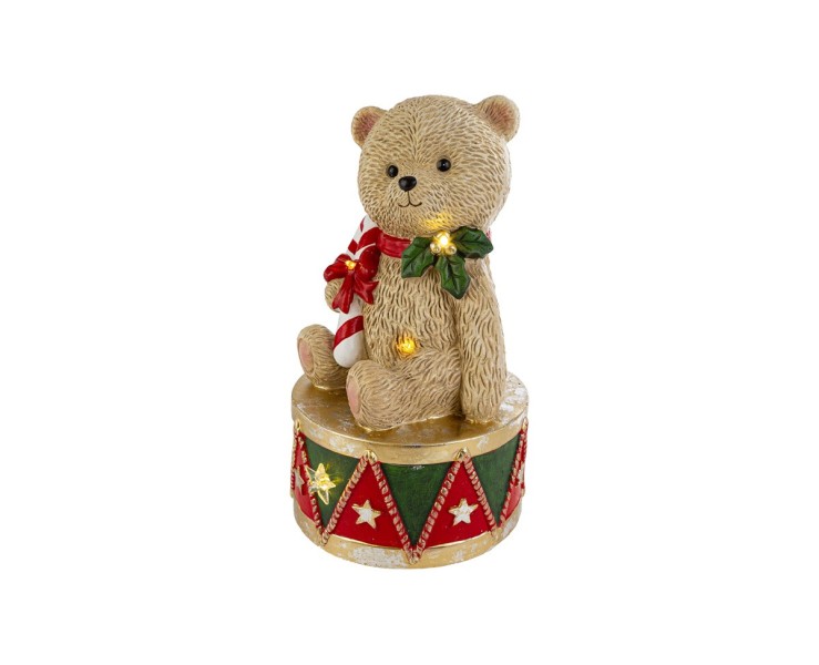 Orsetto natalizio seduto su tamburo in resina con luci a LED 21,5x21,5x41,5 cm – Decorazione Natalizia Le Stelle su Bomboniere Dolci Emozioni