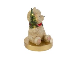 Orsetto natalizio seduto su base dorata in resina con alberello a LED 16x16x20,5 cm – Decorazione Natalizia Le Stelle su Bomboniere Dolci Emozioni