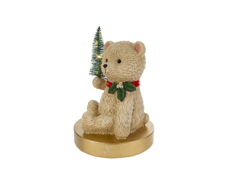 Orsetto natalizio seduto su base dorata in resina con alberello a LED 16x16x20,5 cm – Decorazione Natalizia Le Stelle su Bomboniere Dolci Emozioni