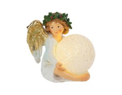 Angelo custode seduto in resina con ali dorate e sfera a LED 14,5x10x13 cm – Decorazione Natalizia Le Stelle