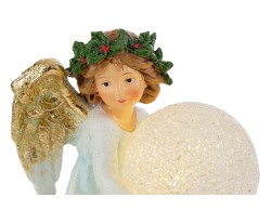 Angelo custode seduto in resina con ali dorate e sfera a LED 14,5x10x13 cm – Decorazione Natalizia Le Stelle su Bomboniere Dolci Emozioni