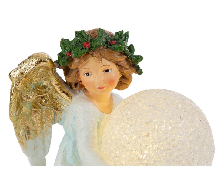 Angelo custode seduto in resina con ali dorate e sfera a LED 14,5x10x13 cm – Decorazione Natalizia Le Stelle su Bomboniere Dolci Emozioni