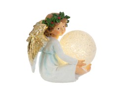 Angelo custode seduto in resina con ali dorate e sfera a LED 14,5x10x13 cm – Decorazione Natalizia Le Stelle su Bomboniere Dolci Emozioni