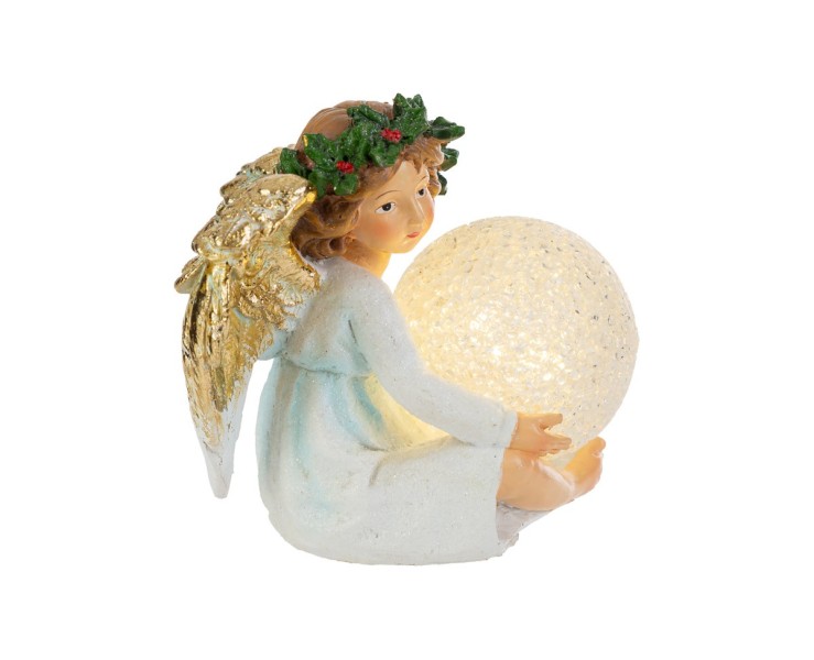 Angelo custode seduto in resina con ali dorate e sfera a LED 14,5x10x13 cm – Decorazione Natalizia Le Stelle su Bomboniere Dolci Emozioni