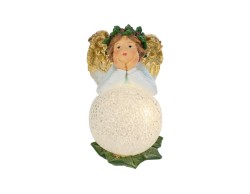 Angelo custode sognante in resina con ali dorate e grande sfera a LED 16,5x10,5x17 cm – Decorazione Natalizia Le Stelle