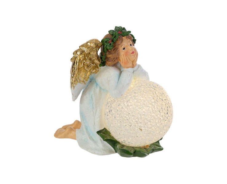 Angelo custode sognante in resina con ali dorate e grande sfera a LED 16,5x10,5x17 cm – Decorazione Natalizia Le Stelle su Bomboniere Dolci Emozioni