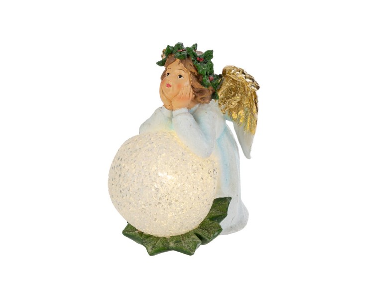 Angelo custode sognante in resina con ali dorate e grande sfera a LED 16,5x10,5x17 cm – Decorazione Natalizia Le Stelle su Bomboniere Dolci Emozioni