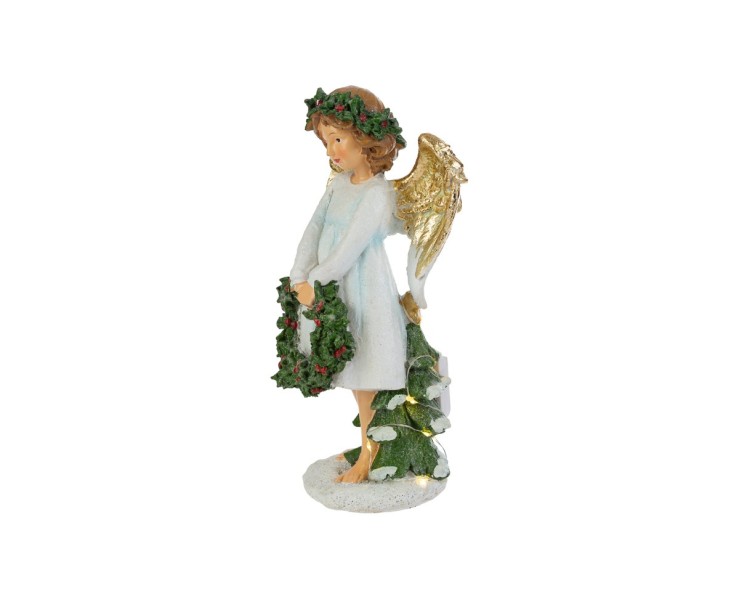 Angelo custode in piedi in resina con ali dorate, ghirlanda e albero a LED 12,5x10,5x23,5 cm – Decorazione Natalizia Le Stelle su Bomboniere Dolci Emozioni