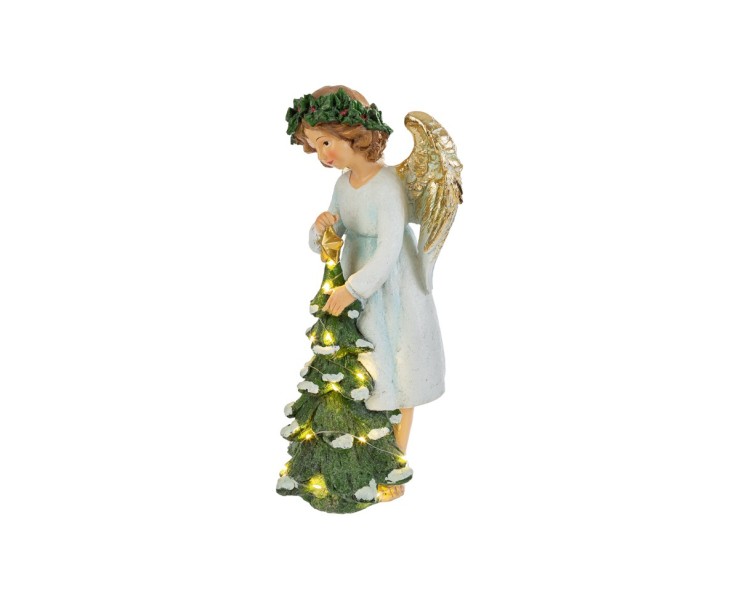 Angelo custode in piedi in resina con ali dorate e grande albero a LED 16,5x16x34 cm – Decorazione Natalizia le Stelle su Bomboniere Dolci Emozioni
